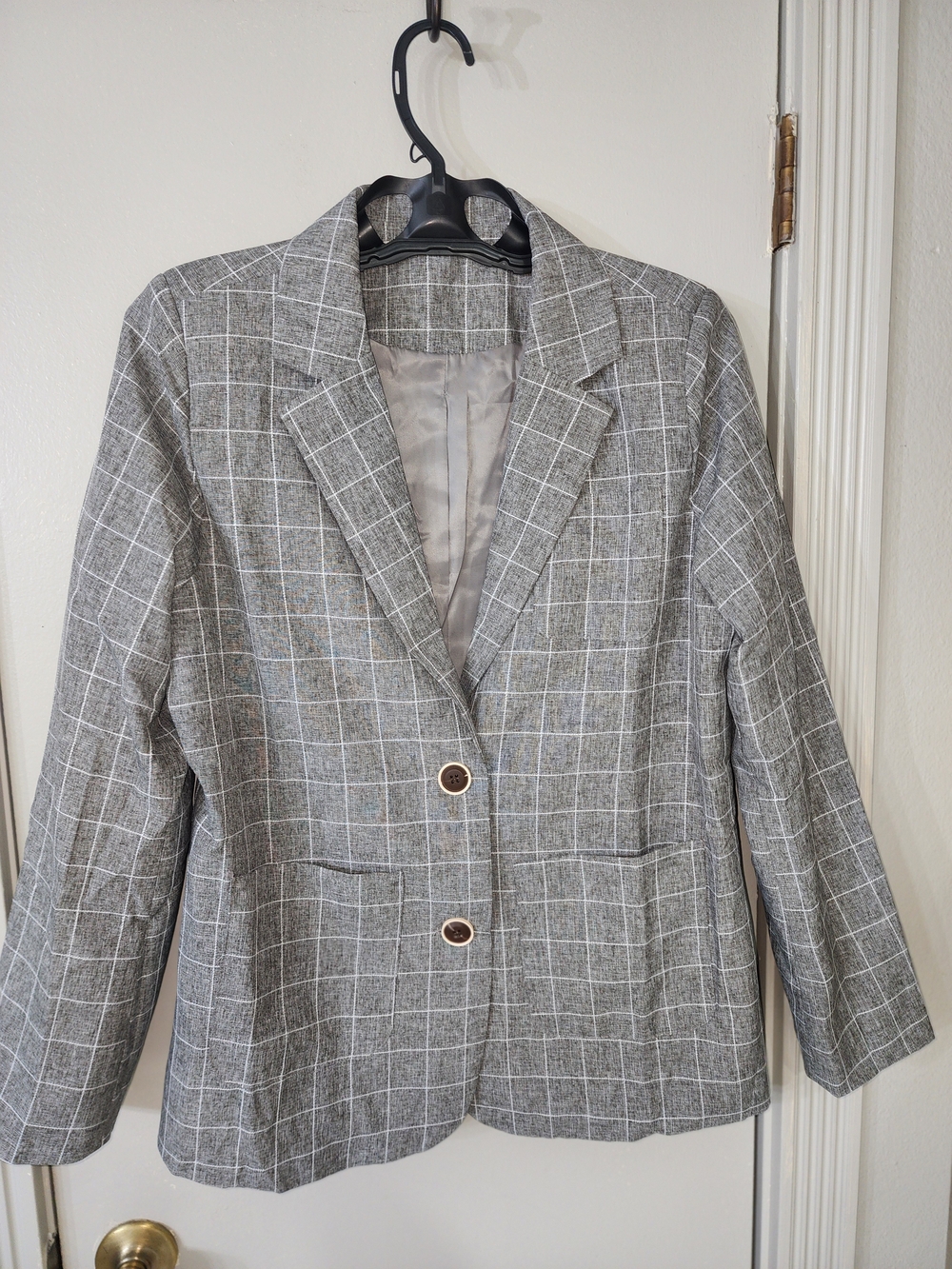 Classic Gray Plaid Women's Blazer Jacket